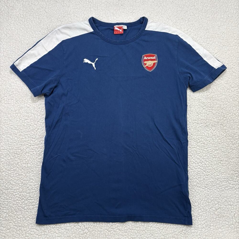 Puma Arsenal FC Gunners Shield Logo Retro T Shirt EPL Soccer Football Blue Sz XL